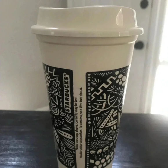 Starbucks Black & White Geometric Reusable Cup - Picture 2 of 3